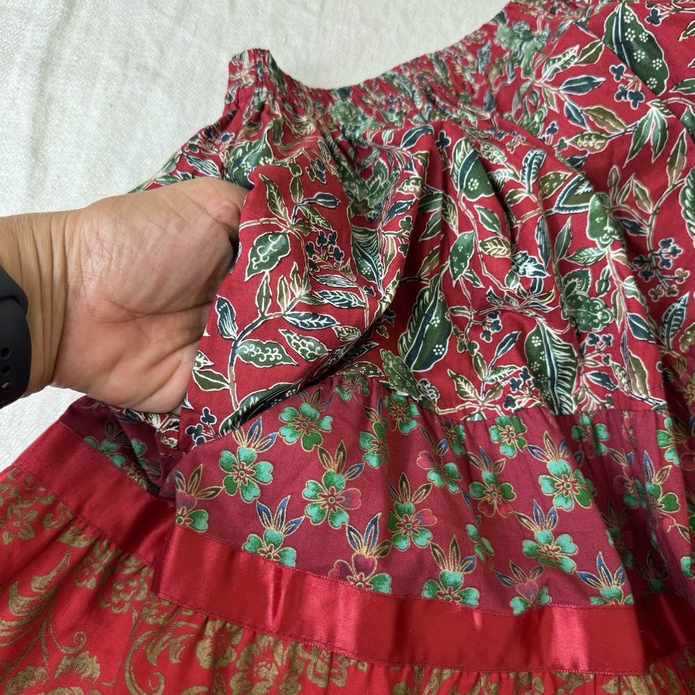 Women's Bohemian Tiered Patchwork Midi Skirt Size XS Gypsy Hippie Square Dance - Picture 4 of 5
